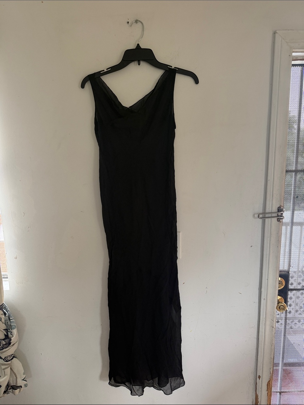 KHAITE 100% silk Chic Black Slip Maxi Dress with Cowl Neck